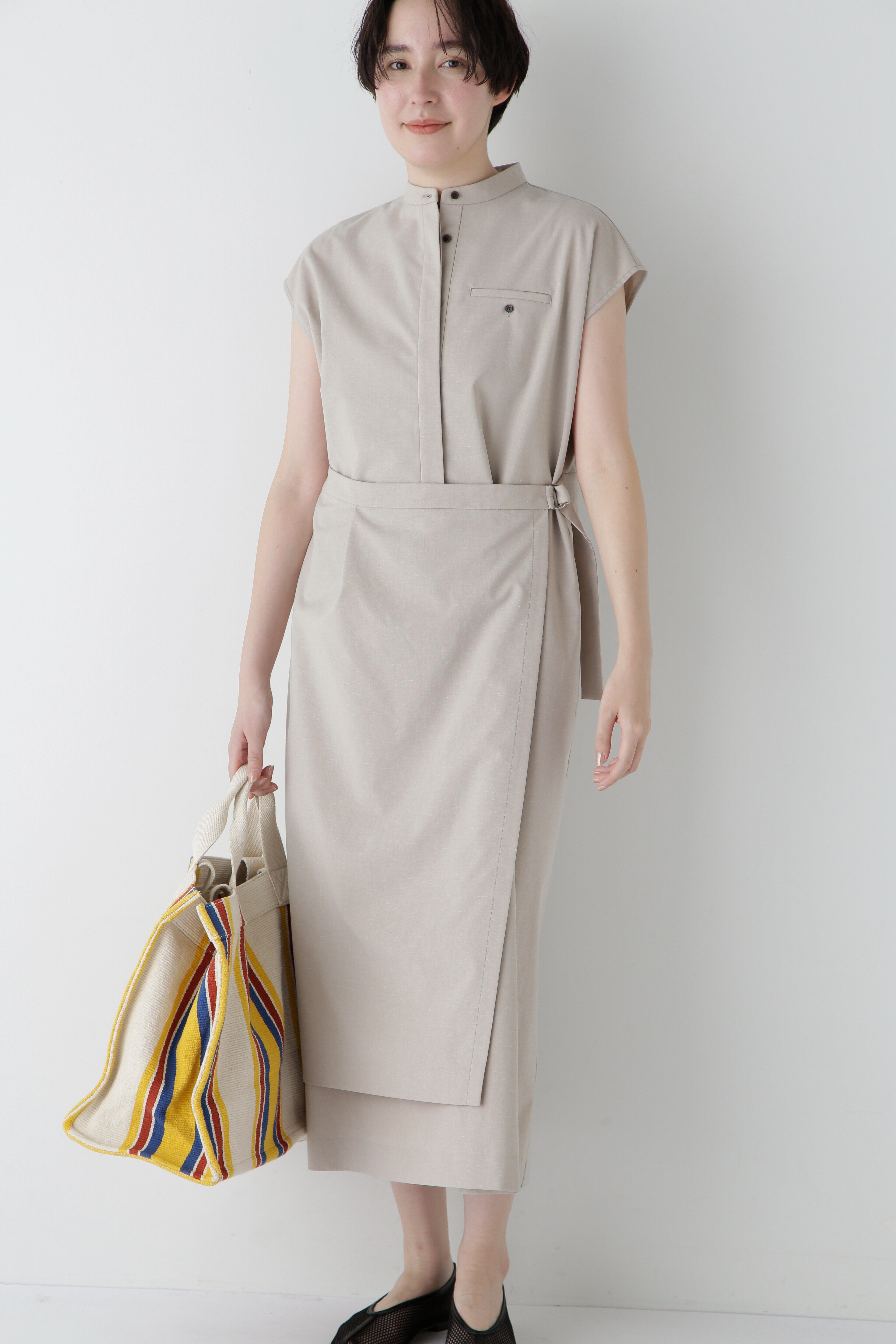  「◆コットンポリレーヨンリネンワンピース」|ワンピース|グレージュ2