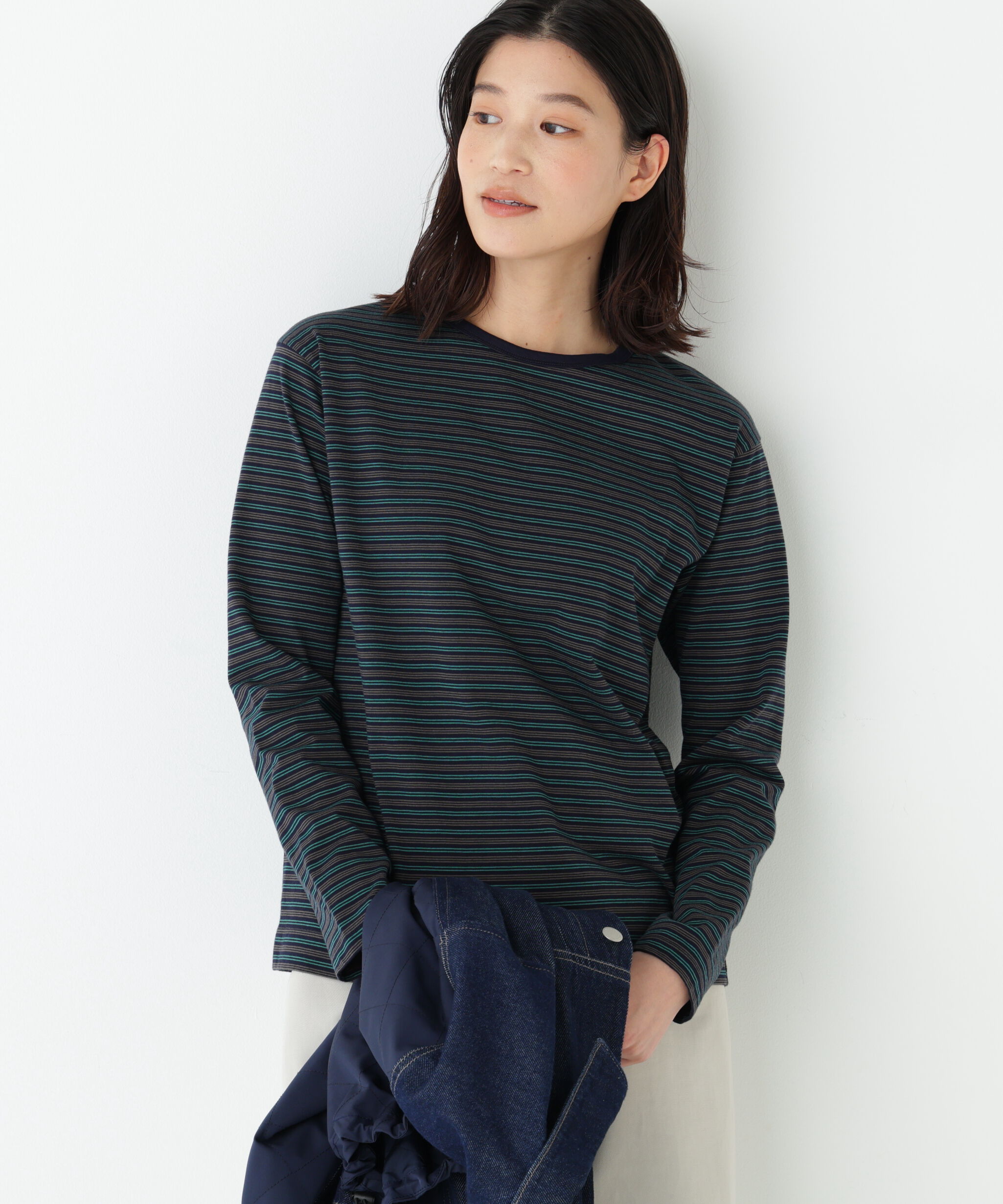  「マルチボーダーロンＴ」|Tシャツ・カットソー|ネイビーボー 3