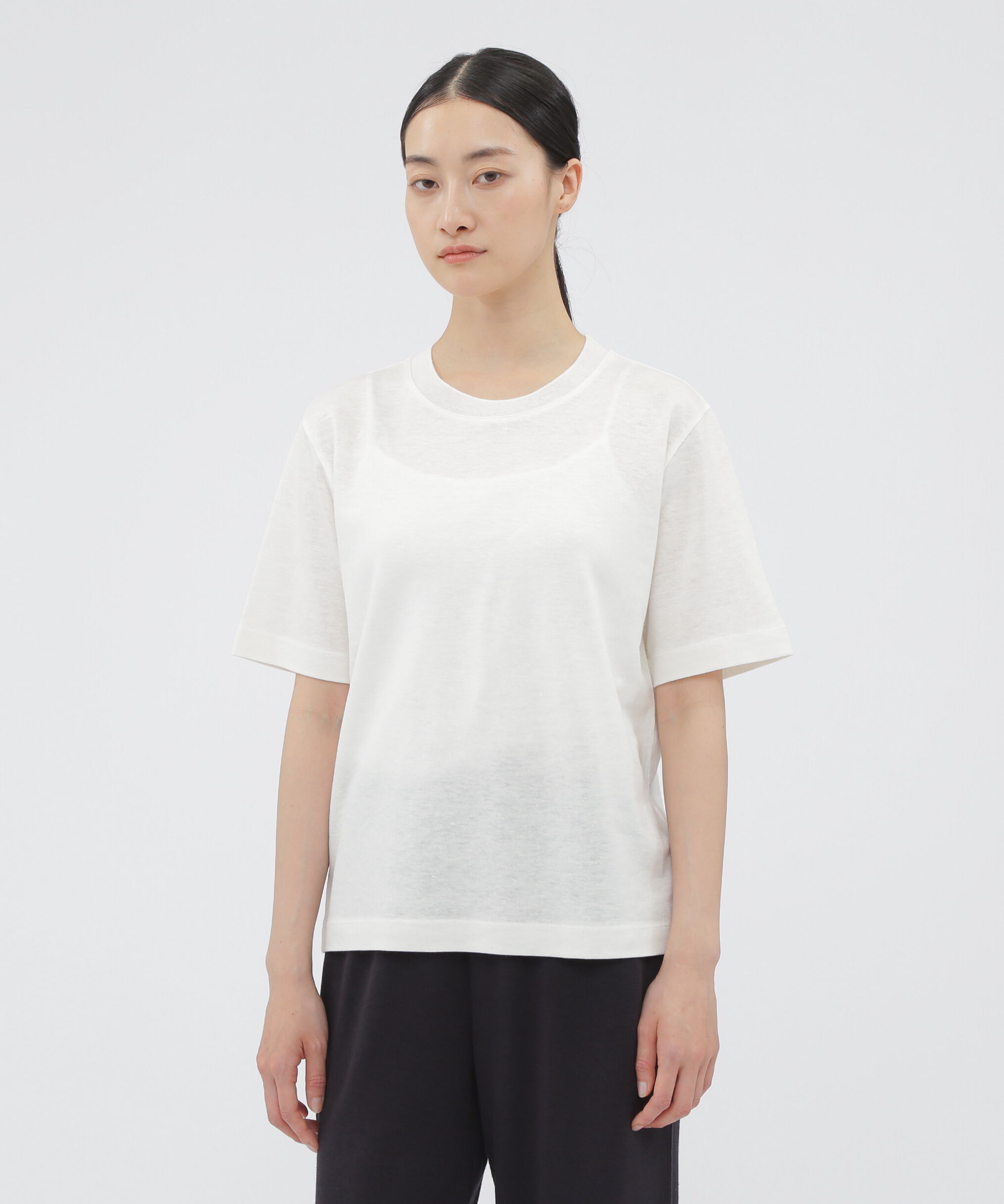 MARGARET HOWELL HOUSEHOLDGOODS「PLATED LINEN COTTON TOP」|Tシャツ・カットソー|WHITE