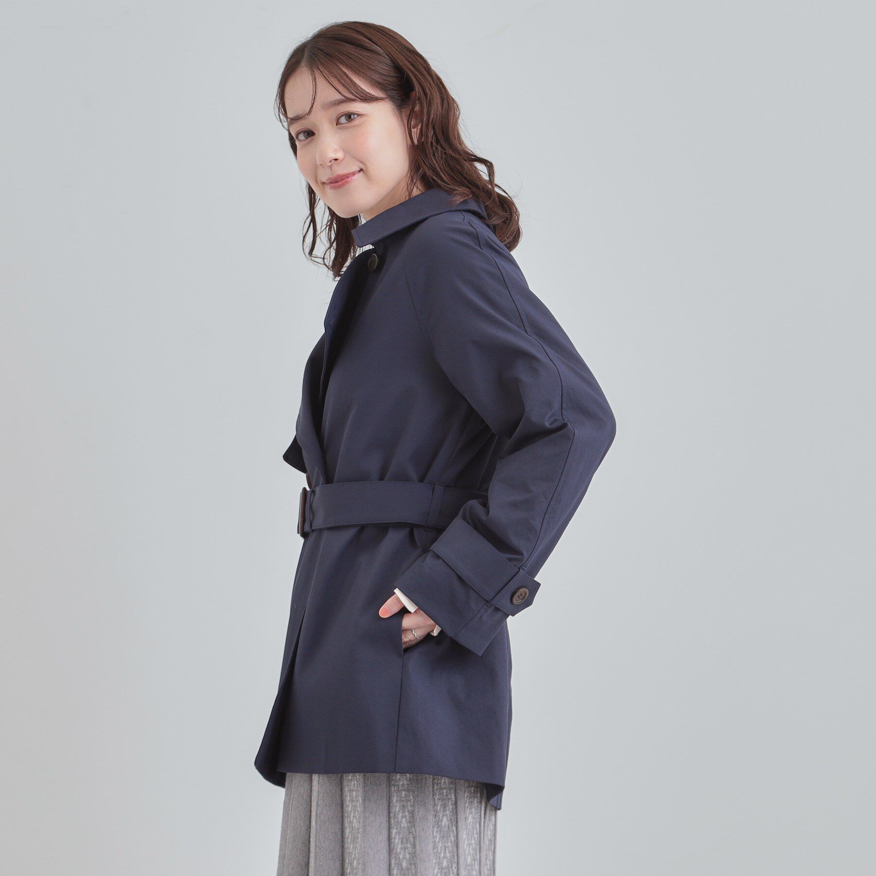 SHOO･LA･RUE「【S-LL/撥水】通勤やお出かけにも活躍 ミドルトレンチコート」|トレンチコート|