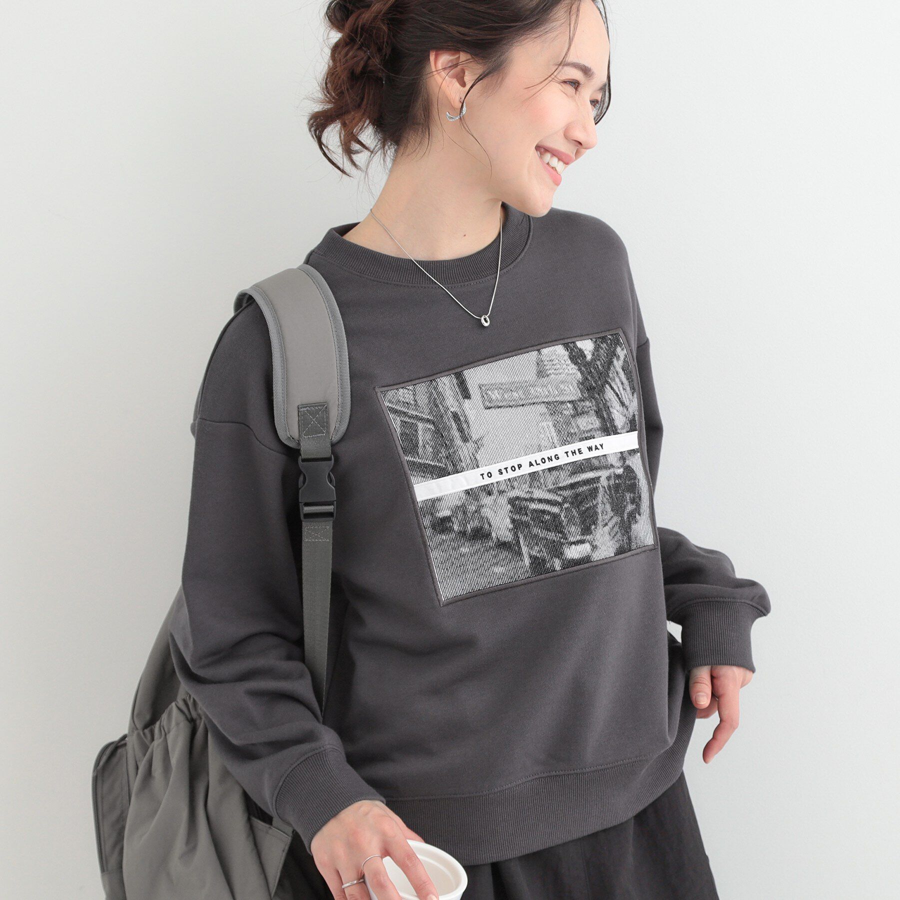 SHOO･LA･RUE「【s-LL】カジュアルすぎない大人のフォト刺繍裏毛スウェット」|パーカー|チャコールグレー(0