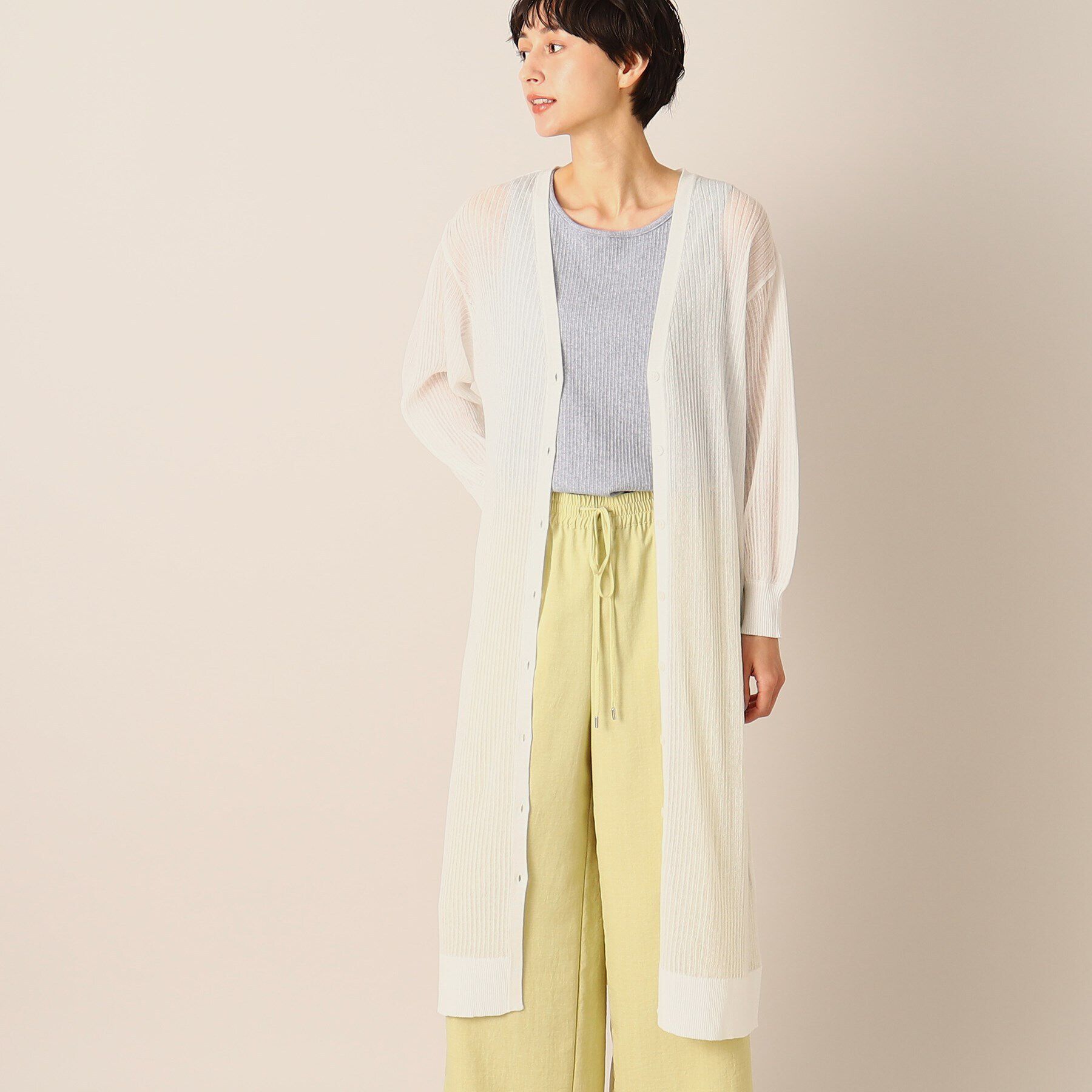 Dessin「【洗える】リネンブレンドリブロングカーディガン」|カーディガン|ホワイト(001)