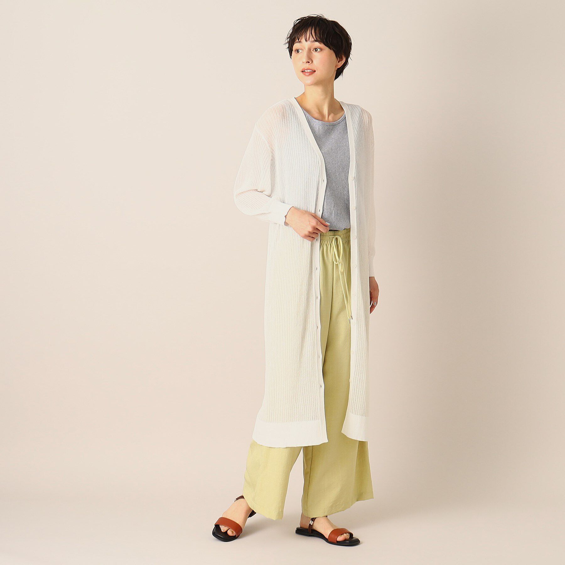 Dessin「【洗える】リネンブレンドリブロングカーディガン」|カーディガン|