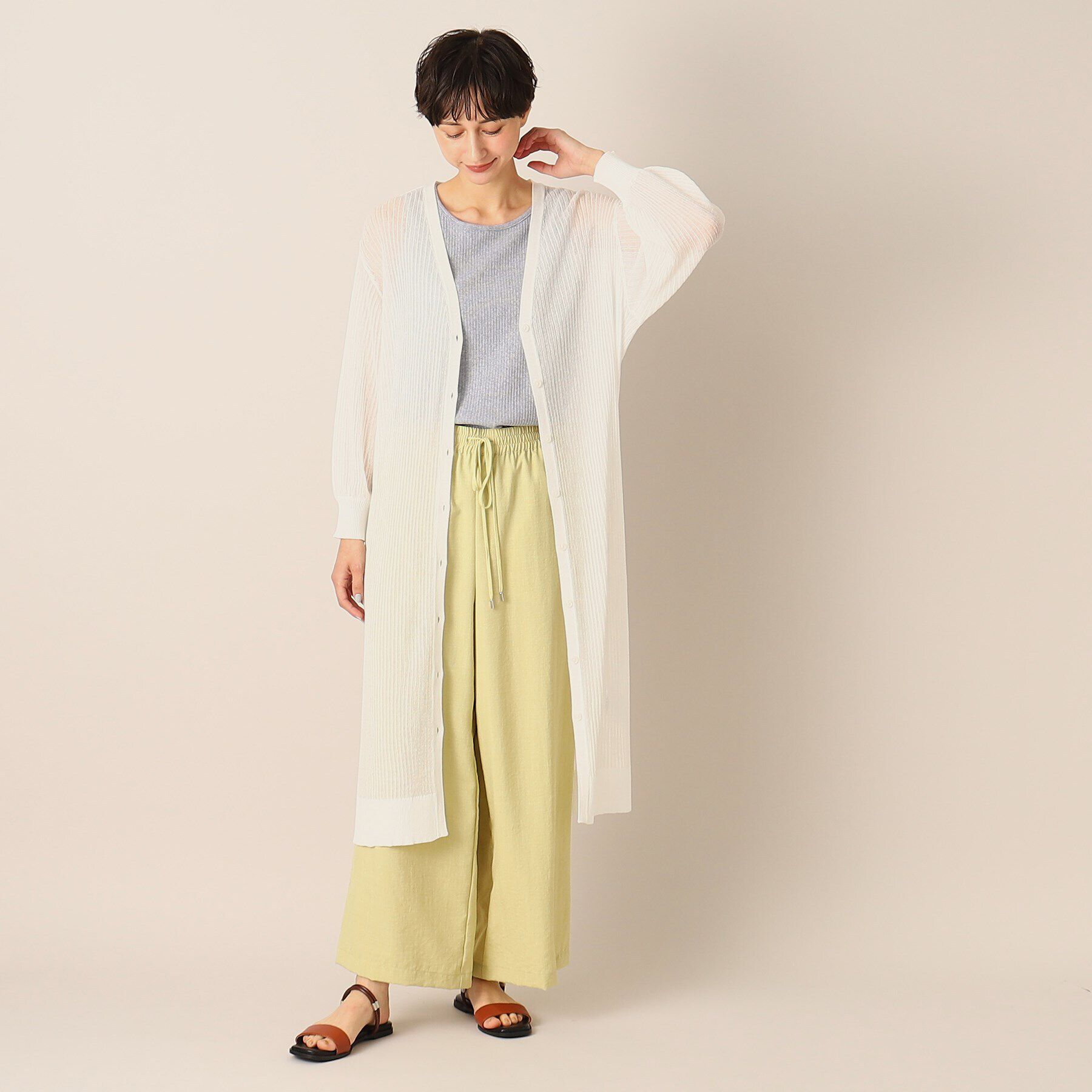 Dessin「【洗える】リネンブレンドリブロングカーディガン」|カーディガン|