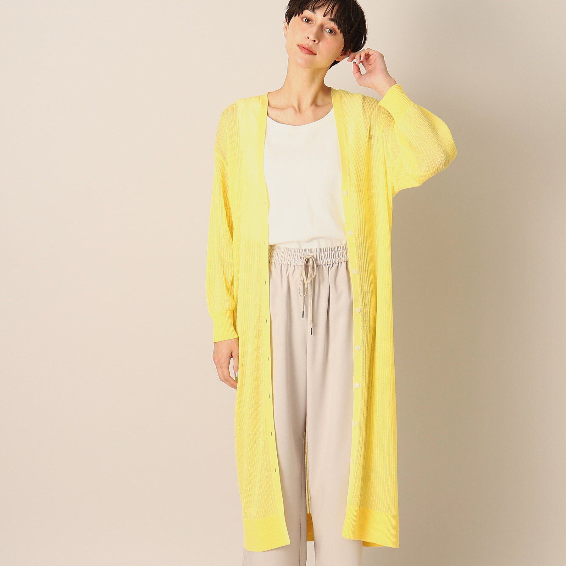 Dessin「【洗える】リネンブレンドリブロングカーディガン」|カーディガン|