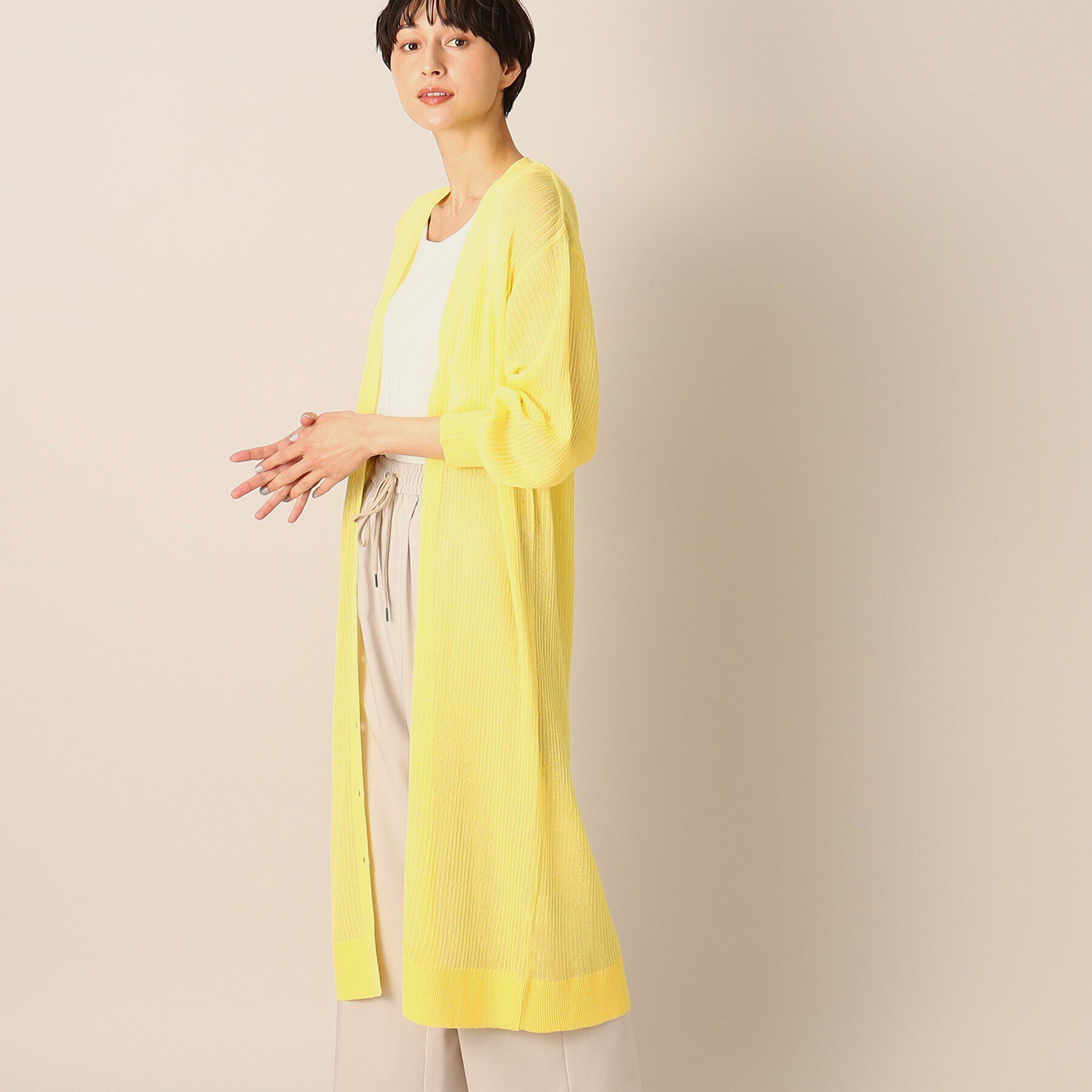 Dessin「【洗える】リネンブレンドリブロングカーディガン」|カーディガン|ライトイエロー(03