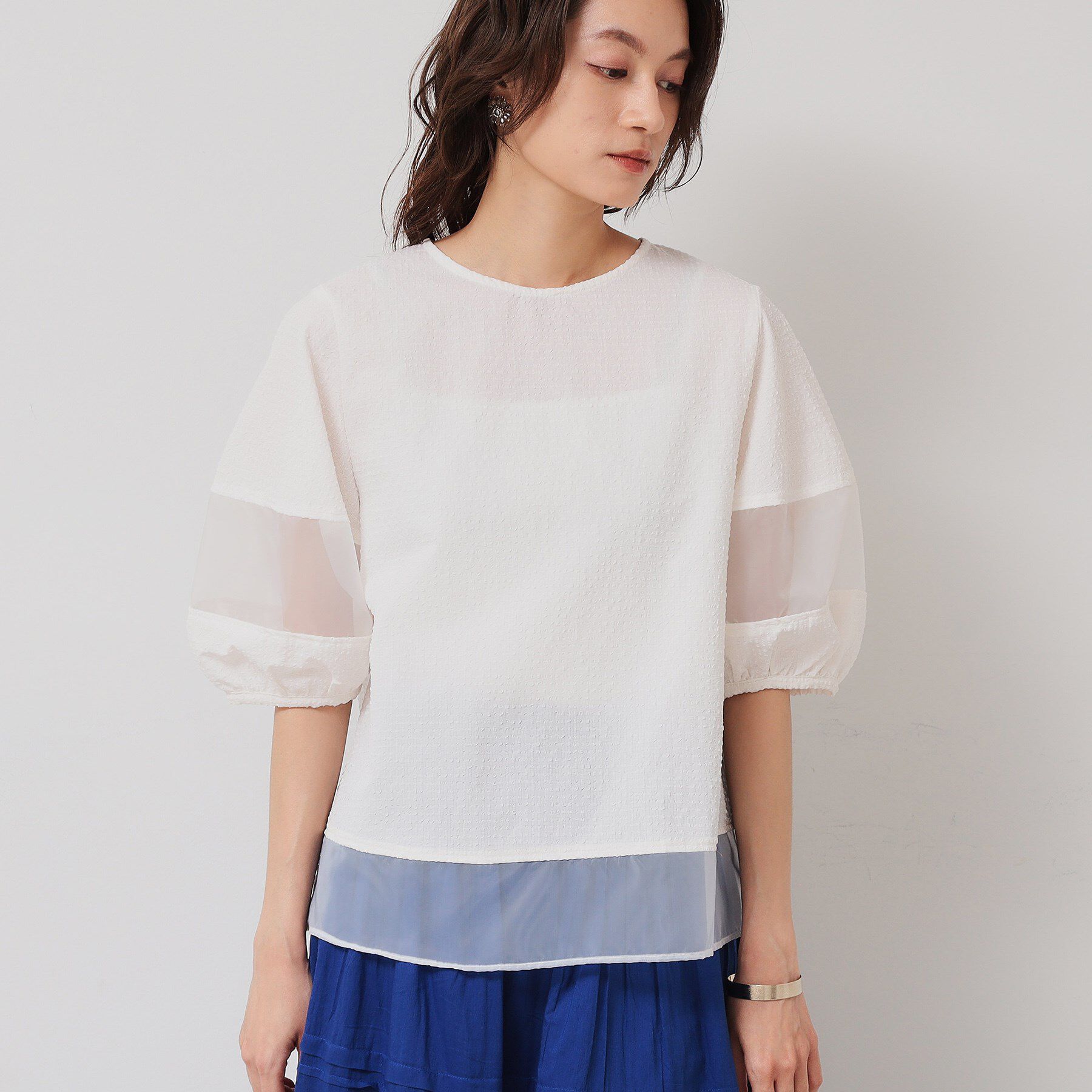 SunaUna「【無地＆ドット／オーガンジー使用】Tブラウス」|シャツ・ブラウス|