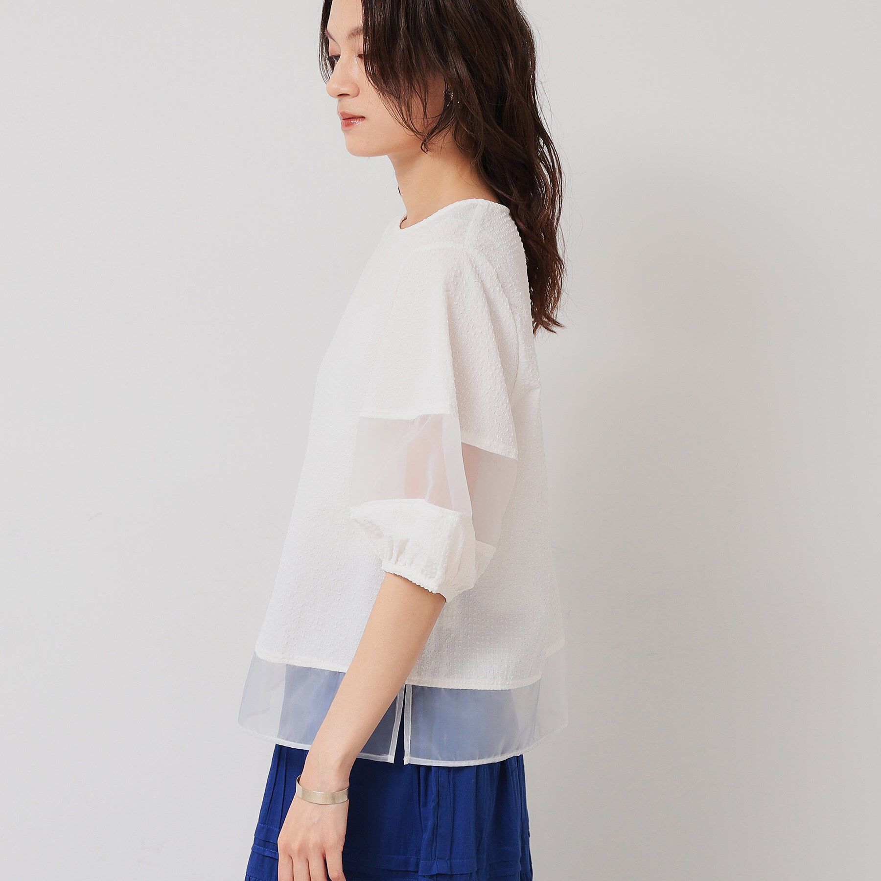 SunaUna「【無地＆ドット／オーガンジー使用】Tブラウス」|シャツ・ブラウス|
