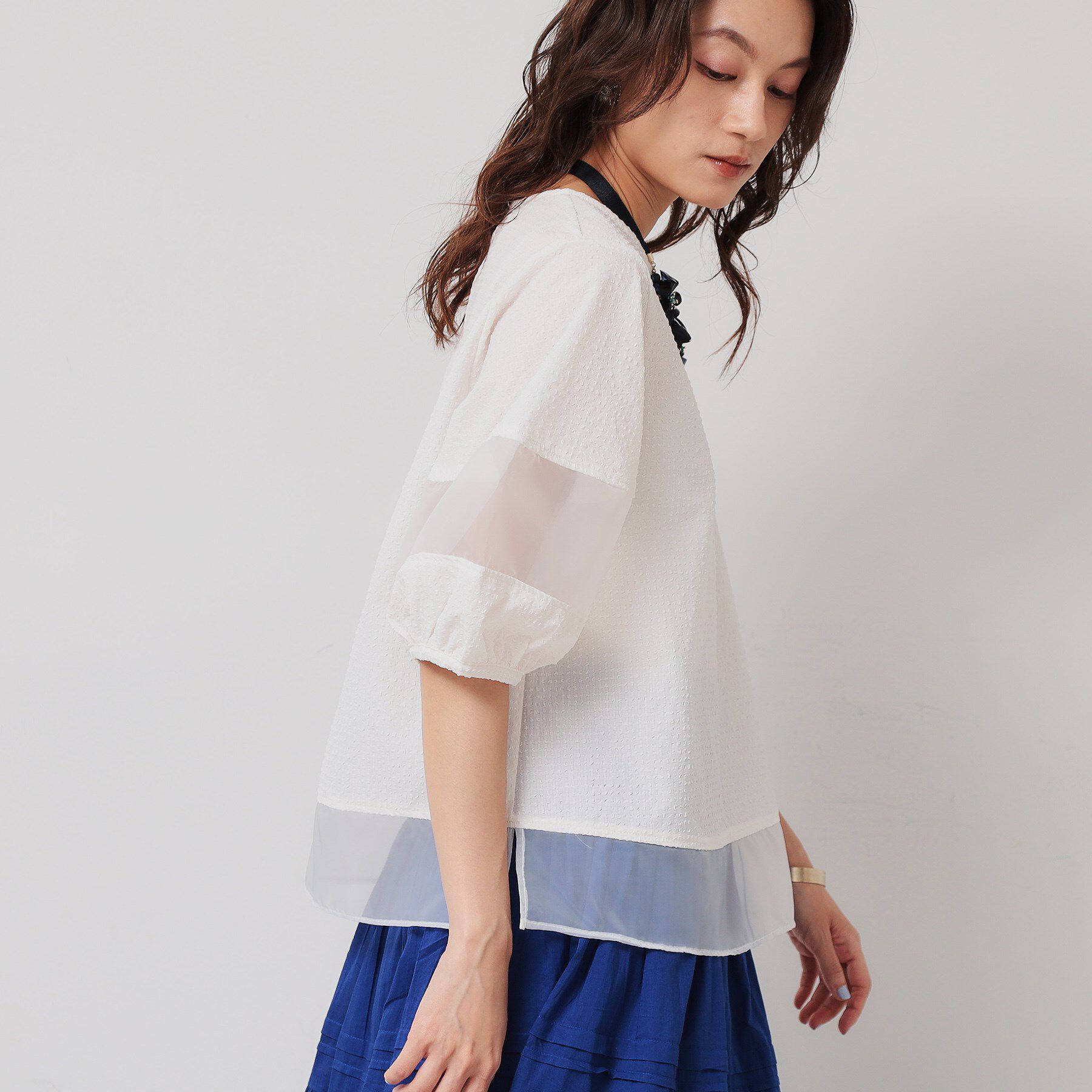 SunaUna「【無地＆ドット／オーガンジー使用】Tブラウス」|シャツ・ブラウス|