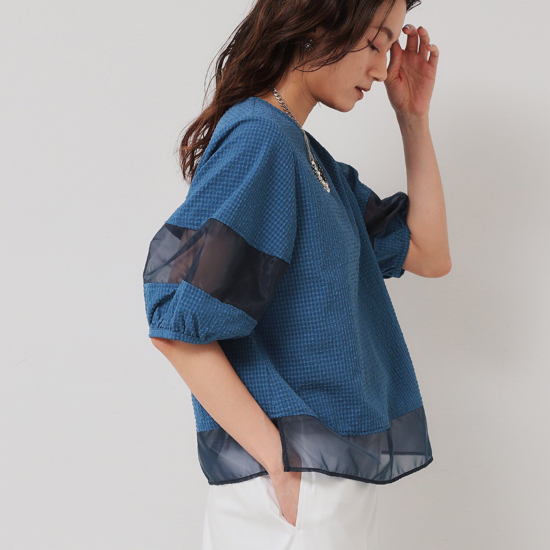 SunaUna「【無地＆ドット／オーガンジー使用】Tブラウス」|シャツ・ブラウス|