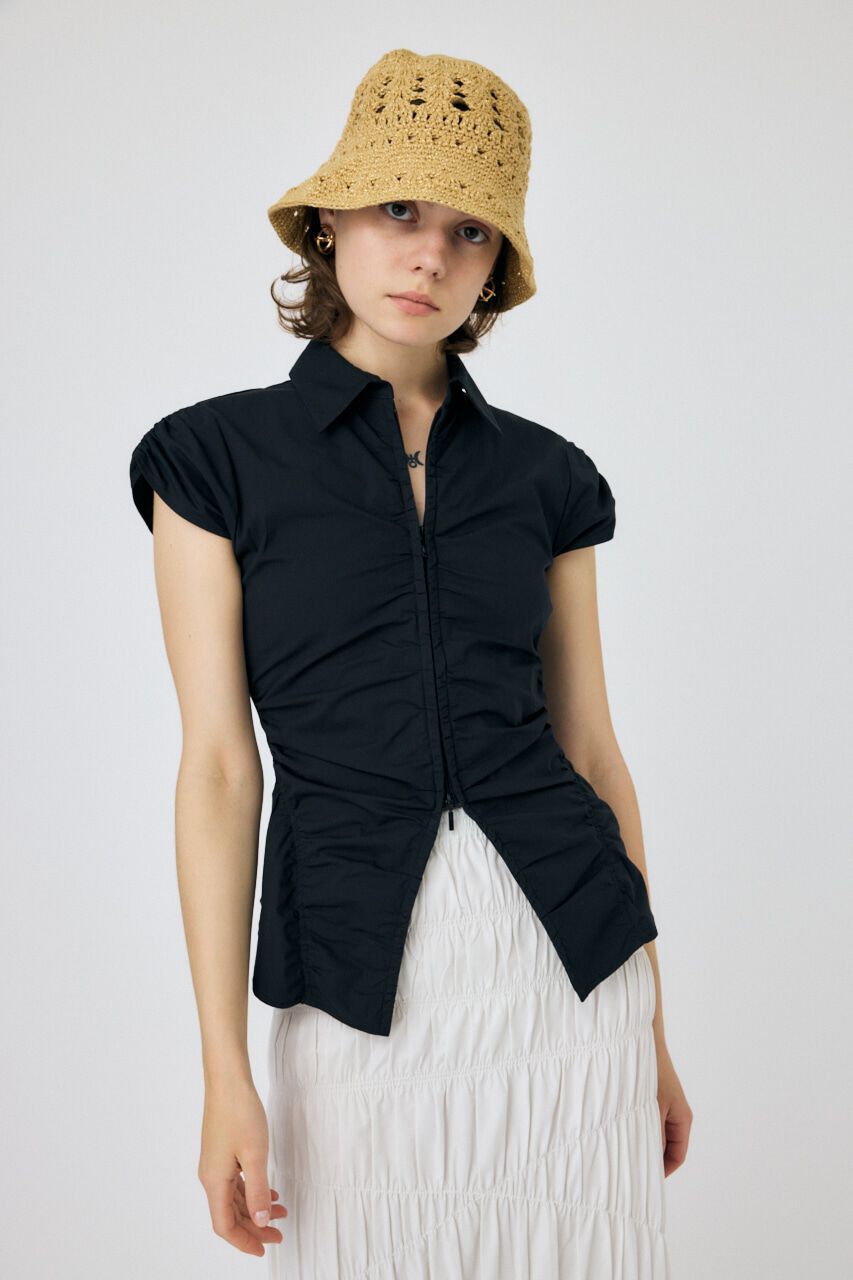 MOUSSY「ZIP UP CAP SLEEVE シャツ」|シャツ・ブラウス|BLK