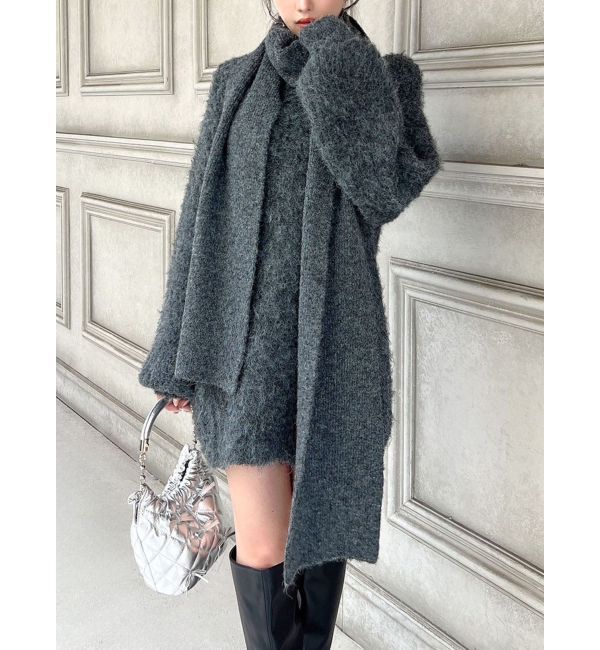 RESEXXY「ルーズマフラーニットチュニック」|ワンピース|チャコールグレー