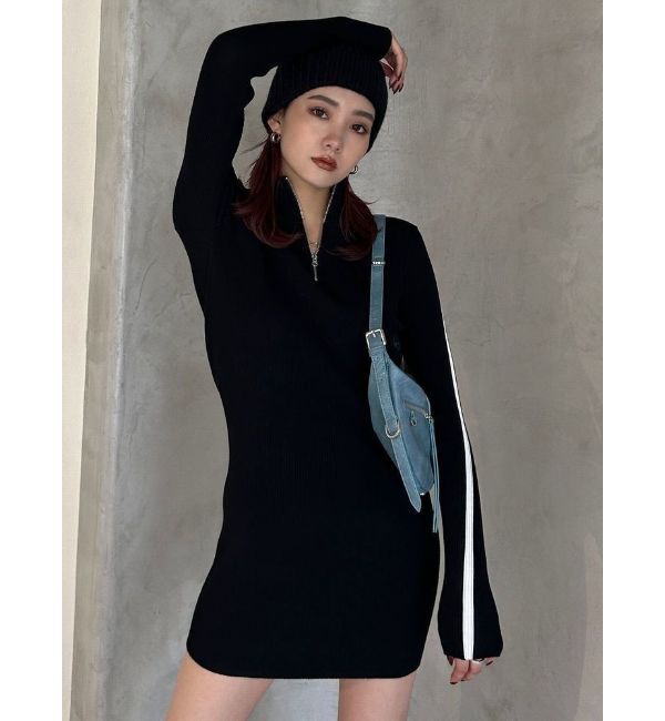 EMODA「ハーフジップリブワンピース」|ワンピース|ブラック