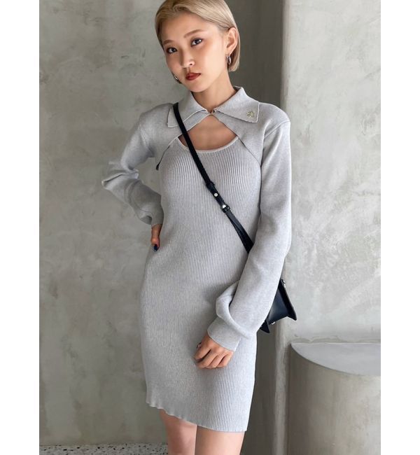 EMODA「ボレロレイヤードニットワンピース」|ワンピース|グレー