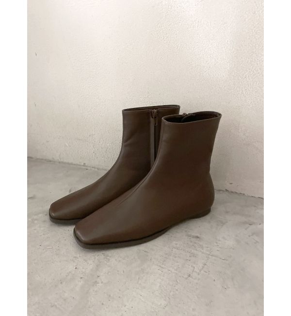 Ungrid「ミドル丈フラットブーツ」|ショートブーツ|ブラウン