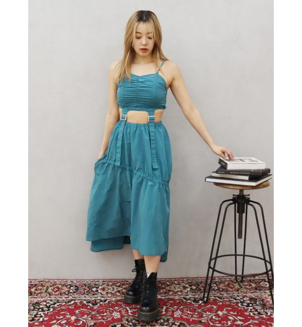 EVRIS「ドロストデザインロングワンピース」|ワンピース|ブルー