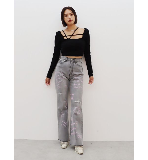 EVRIS「ストラップデザインスクエアリブトップス」|Tシャツ・カットソー|