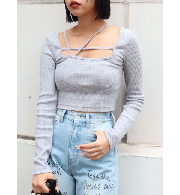 EVRIS「ストラップデザインスクエアリブトップス」|Tシャツ・カットソー|