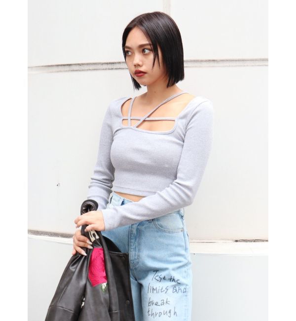 EVRIS「ストラップデザインスクエアリブトップス」|Tシャツ・カットソー|
