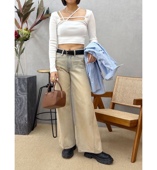 EVRIS「ストラップデザインスクエアリブトップス」|Tシャツ・カットソー|