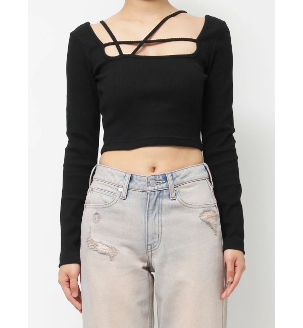 EVRIS「ストラップデザインスクエアリブトップス」|Tシャツ・カットソー|