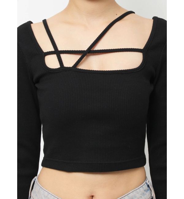 EVRIS「ストラップデザインスクエアリブトップス」|Tシャツ・カットソー|
