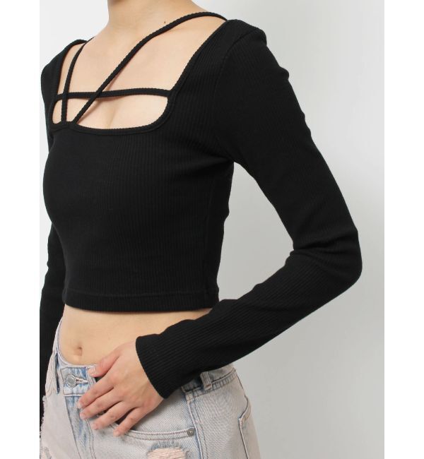 EVRIS「ストラップデザインスクエアリブトップス」|Tシャツ・カットソー|