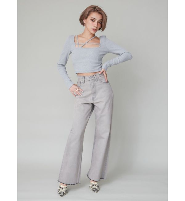 EVRIS「ストラップデザインスクエアリブトップス」|Tシャツ・カットソー|