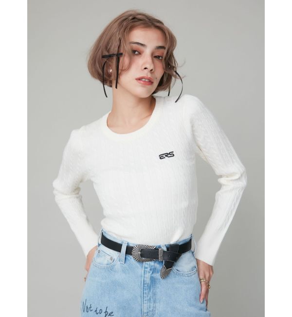 EVRIS「ワンポイントバックオープンケーブルニット」|ニット・セーター|ホワイト