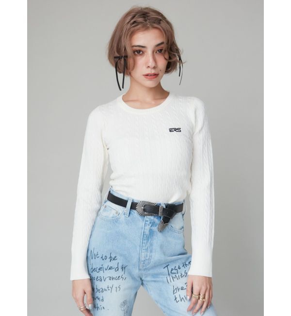 EVRIS「ワンポイントバックオープンケーブルニット」|ニット・セーター|