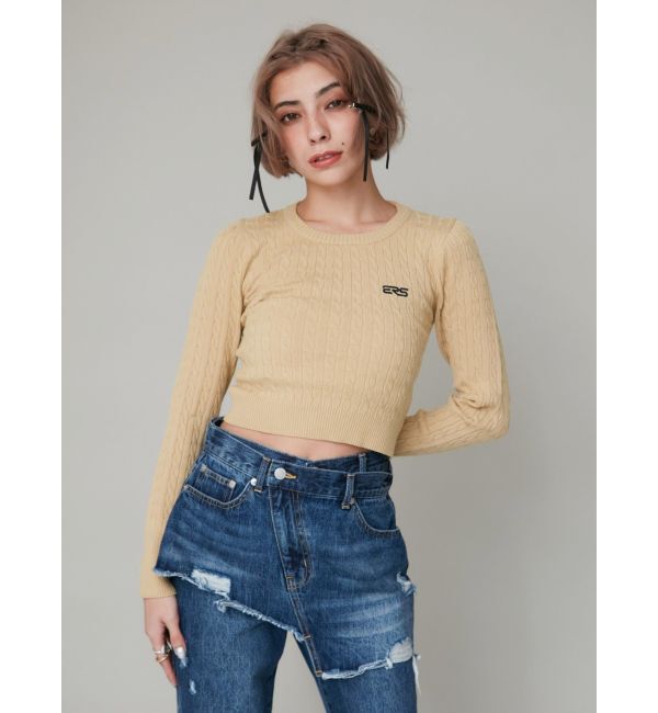 EVRIS「ワンポイントバックオープンケーブルニット」|ニット・セーター|