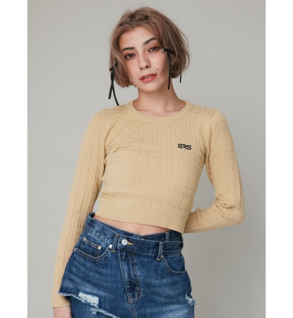 EVRIS「ワンポイントバックオープンケーブルニット」|ニット・セーター|イエロー