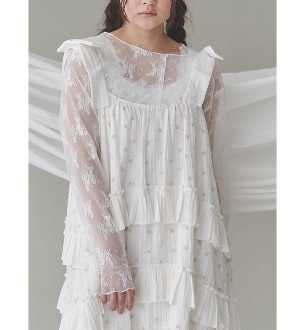 merry jenny「シアーレースコンビtops」|Tシャツ・カットソー|オフホワイト