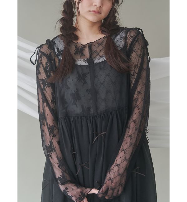 merry jenny「シアーレースコンビtops」|Tシャツ・カットソー|ブラック