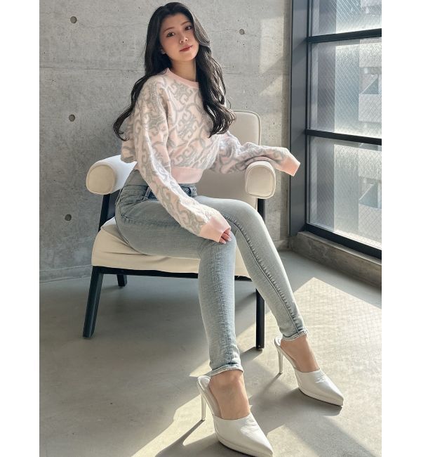 GYDA「ハイウエストウエストクロススキニーデニムパンツ」|デニム|