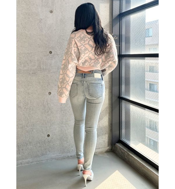 GYDA「ハイウエストウエストクロススキニーデニムパンツ」|デニム|