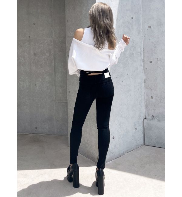 GYDA「ハイウエストウエストクロススキニーデニムパンツ」|デニム|