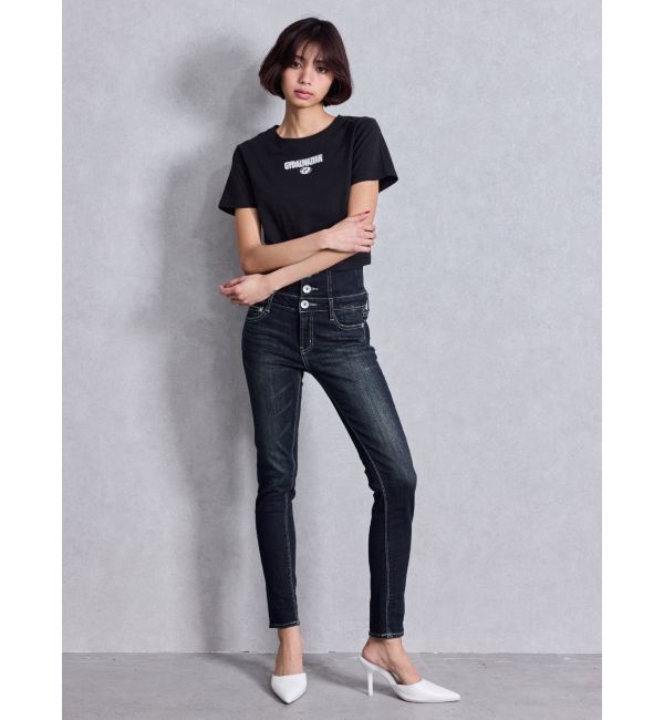 GYDA「ハイウエストウエストクロススキニーデニムパンツ」|デニム|