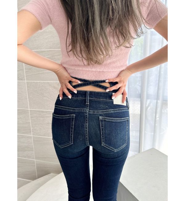 GYDA「ハイウエストウエストクロススキニーデニムパンツ」|デニム|