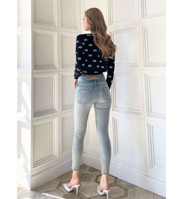 GYDA「ハイウエストウエストクロススキニーデニムパンツ」|デニム|