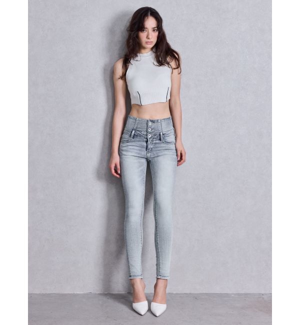 GYDA「ハイウエストウエストクロススキニーデニムパンツ」|デニム|