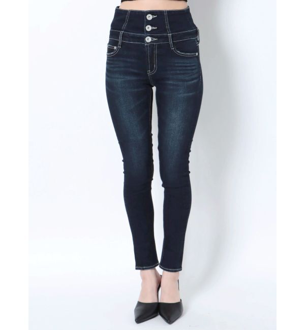 GYDA「ハイウエストウエストクロススキニーデニムパンツ」|デニム|