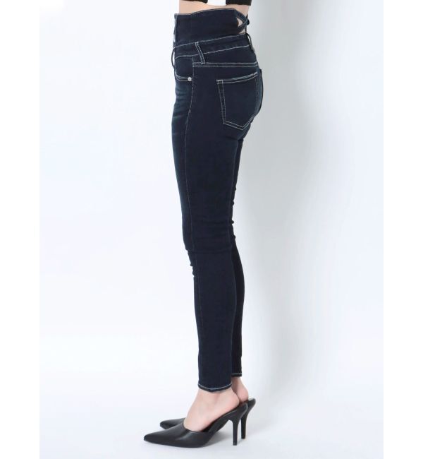 GYDA「ハイウエストウエストクロススキニーデニムパンツ」|デニム|