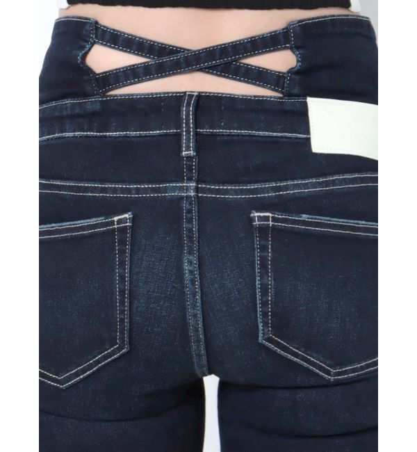 GYDA「ハイウエストウエストクロススキニーデニムパンツ」|デニム|