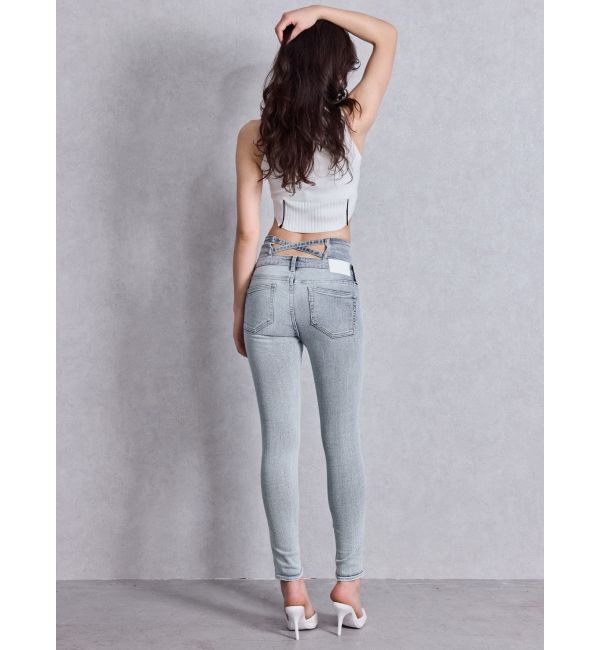 GYDA「ハイウエストウエストクロススキニーデニムパンツ」|デニム|