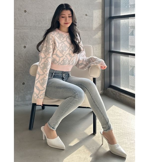 GYDA「ハイウエストウエストクロススキニーデニムパンツ」|デニム|