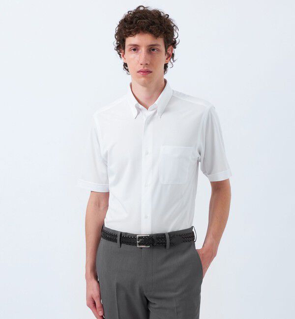 MACKINTOSH PHILOSOPHY「【WEB&一部店舗限定】トロッター オックス/ストライプ スクエアボタンダウン半袖シャツ」|シャツ・ブラウス|ホワイト