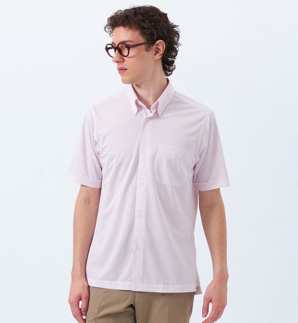 MACKINTOSH PHILOSOPHY「【WEB&一部店舗限定】トロッター オックス/ストライプ スクエアボタンダウン半袖シャツ」|シャツ・ブラウス|ピンクストライプ