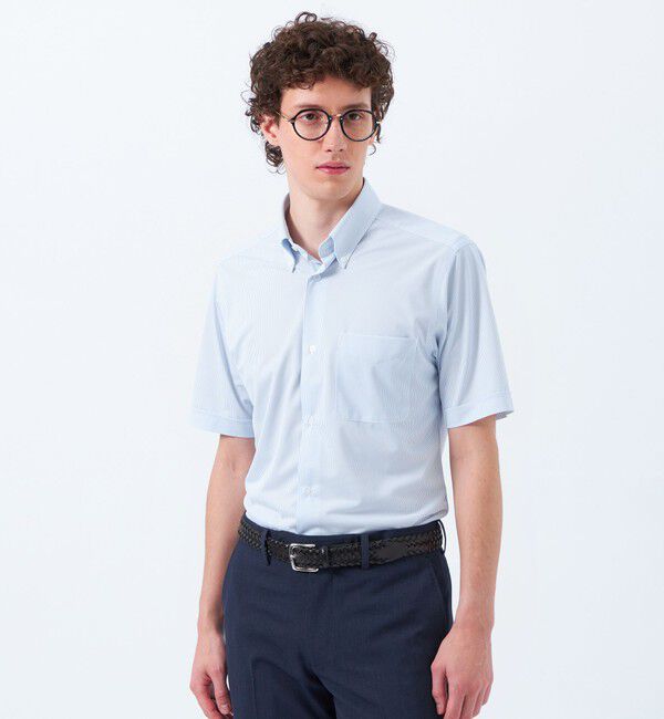 MACKINTOSH PHILOSOPHY「【WEB&一部店舗限定】トロッター オックス/ストライプ スクエアボタンダウン半袖シャツ」|シャツ・ブラウス|ブルーストライプ