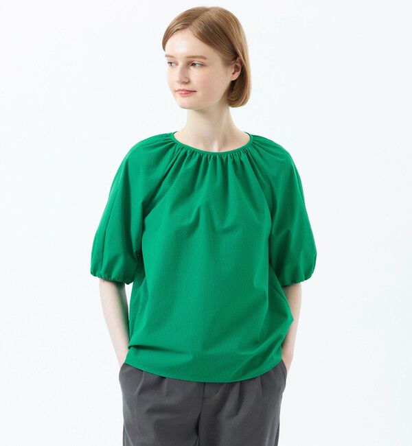 MACKINTOSH PHILOSOPHY「サマーサッカーギャザーブラウス」|シャツ・ブラウス|グリーン